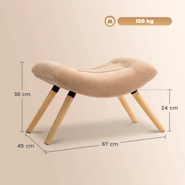 Zitkruk, voetenbankje met berberfleece stof, gestoffeerde kruk tot 120 kg belastbaar, voor woonkamer, slaapkamer, 67 x 45 x 38 cm, bruin 4