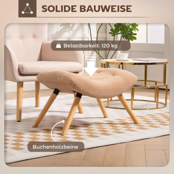Zitkruk, voetenbankje met berberfleece stof, gestoffeerde kruk tot 120 kg belastbaar, voor woonkamer, slaapkamer, 67 x 45 x 38 cm, bruin 8