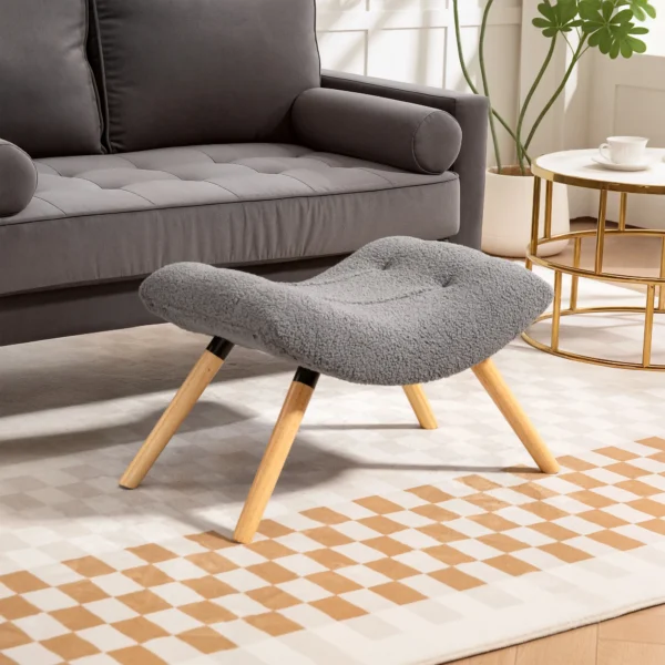 Zitkruk, voetenbankje met berberfleece stof, gestoffeerde kruk tot 120 kg belastbaar, voor woonkamer, slaapkamer, 67 x 45 x 38 cm, donkergrijs 2