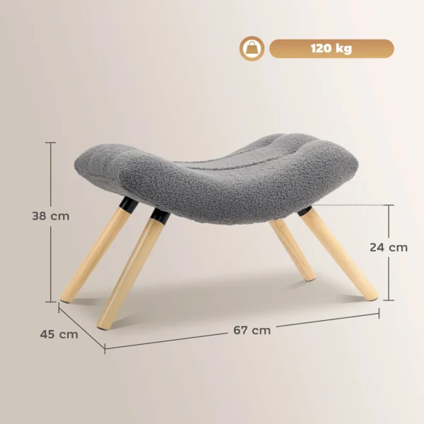 Zitkruk, voetenbankje met berberfleece stof, gestoffeerde kruk tot 120 kg belastbaar, voor woonkamer, slaapkamer, 67 x 45 x 38 cm, donkergrijs 4