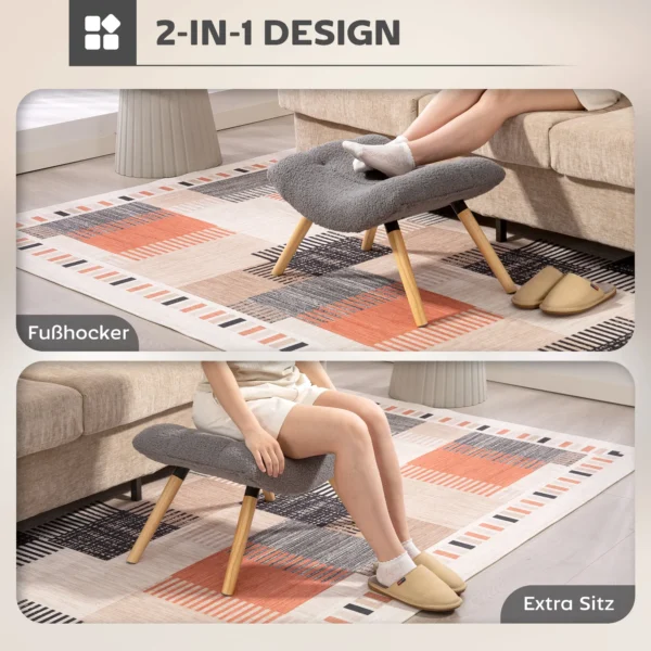 Zitkruk, voetenbankje met berberfleece stof, gestoffeerde kruk tot 120 kg belastbaar, voor woonkamer, slaapkamer, 67 x 45 x 38 cm, donkergrijs 6