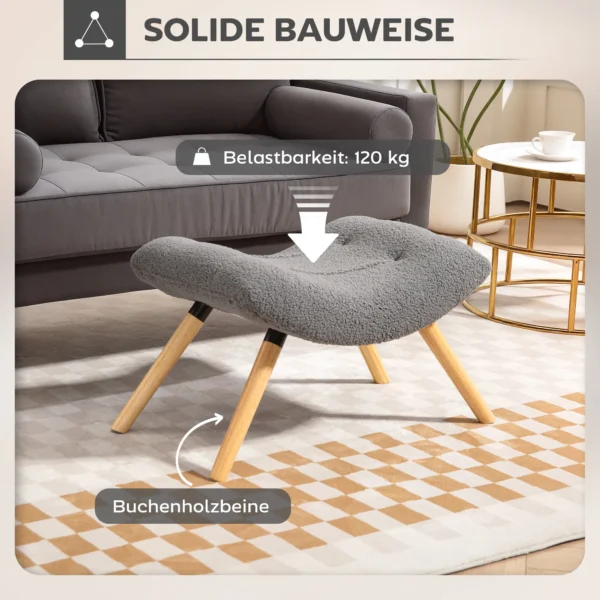 Zitkruk, voetenbankje met berberfleece stof, gestoffeerde kruk tot 120 kg belastbaar, voor woonkamer, slaapkamer, 67 x 45 x 38 cm, donkergrijs 8