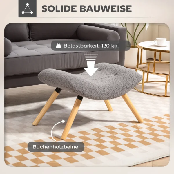 Zitkruk, voetenbankje met berberfleece stof, gestoffeerde kruk tot 120 kg belastbaar, voor woonkamer, slaapkamer, 67 x 45 x 38 cm, lichtgrijs 8