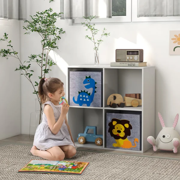 Zonekiz kinderboekenkast met 2 opbergdozen kinderkamerkast speelgoedkast voor kinderkamer wit+grijs 61,8 x 29,9 x 61,8 cm 2