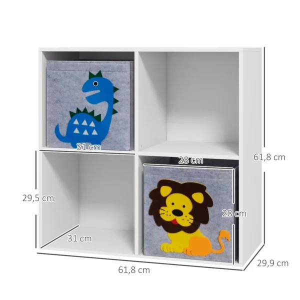 Zonekiz kinderboekenkast met 2 opbergdozen kinderkamerkast speelgoedkast voor kinderkamer wit+grijs 61,8 x 29,9 x 61,8 cm 4