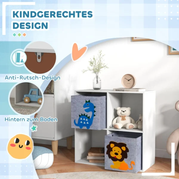 Zonekiz kinderboekenkast met 2 opbergdozen kinderkamerkast speelgoedkast voor kinderkamer wit+grijs 61,8 x 29,9 x 61,8 cm 5