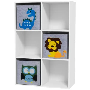 Zonekiz kinderrek kinder boekenrek met 3 opbergdozen speelgoedrek kinderkamerrek voor kinderkamer wit+grijs 61,8 x 29,9 x 91,5 cm 1