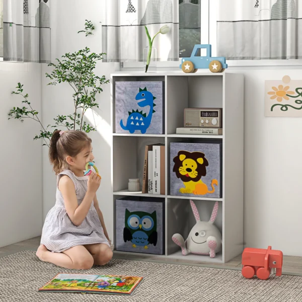 Zonekiz kinderrek kinder boekenrek met 3 opbergdozen speelgoedrek kinderkamerrek voor kinderkamer wit+grijs 61,8 x 29,9 x 91,5 cm 2