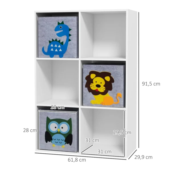 Zonekiz kinderrek kinder boekenrek met 3 opbergdozen speelgoedrek kinderkamerrek voor kinderkamer wit+grijs 61,8 x 29,9 x 91,5 cm 4