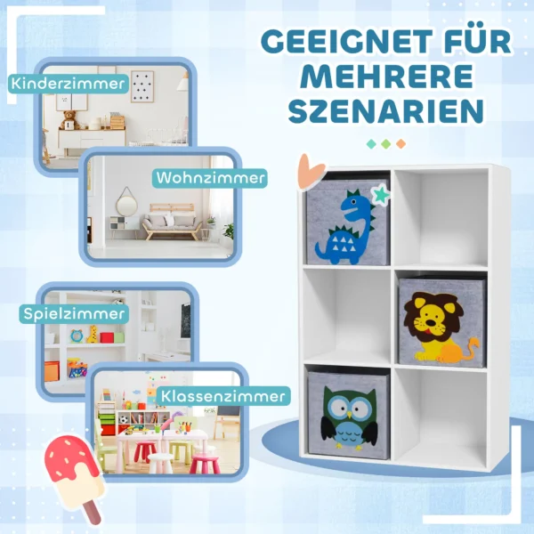Zonekiz kinderrek kinder boekenrek met 3 opbergdozen speelgoedrek kinderkamerrek voor kinderkamer wit+grijs 61,8 x 29,9 x 91,5 cm 9