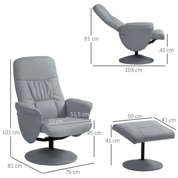 2 delige fauteuilset fauteuil met voetenbank relaxfauteuil met voetenbank, in hoogte verstelbaar, kantelbare rugleuning, lichtgrijs 4