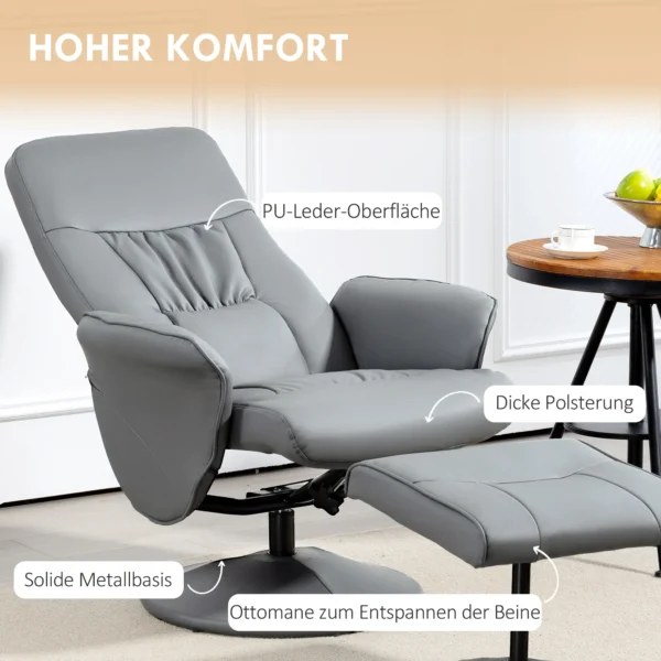 2 delige fauteuilset fauteuil met voetenbank relaxfauteuil met voetenbank, in hoogte verstelbaar, kantelbare rugleuning, lichtgrijs 7