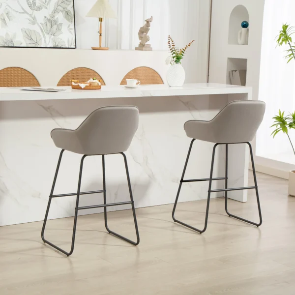2 delige set barkrukken, barkrukken met stoffen bekleding en schuimvulling, gestoffeerde krukken met metalen poten, grijs 10