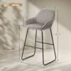 2 delige set barkrukken, barkrukken met stoffen bekleding en schuimvulling, gestoffeerde krukken met metalen poten, grijs 4