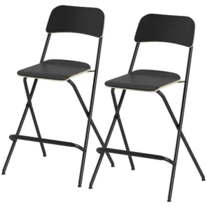 2 delige set barkrukken, inklapbare barstoelen met stalen frame, voor keuken, eetkamer, zwart 1