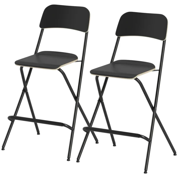 2 delige set barkrukken, inklapbare barstoelen met stalen frame, voor keuken, eetkamer, zwart 1