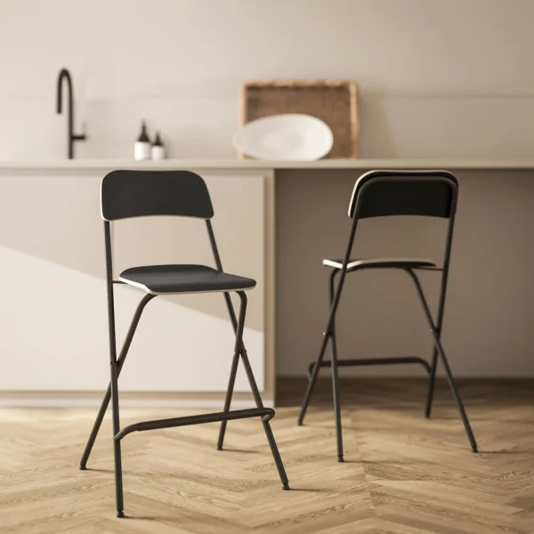 2 delige set barkrukken, inklapbare barstoelen met stalen frame, voor keuken, eetkamer, zwart 10