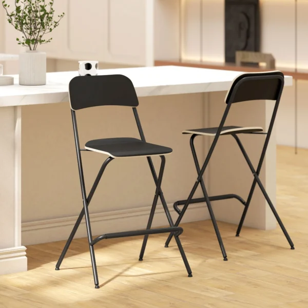 2 delige set barkrukken, inklapbare barstoelen met stalen frame, voor keuken, eetkamer, zwart 2