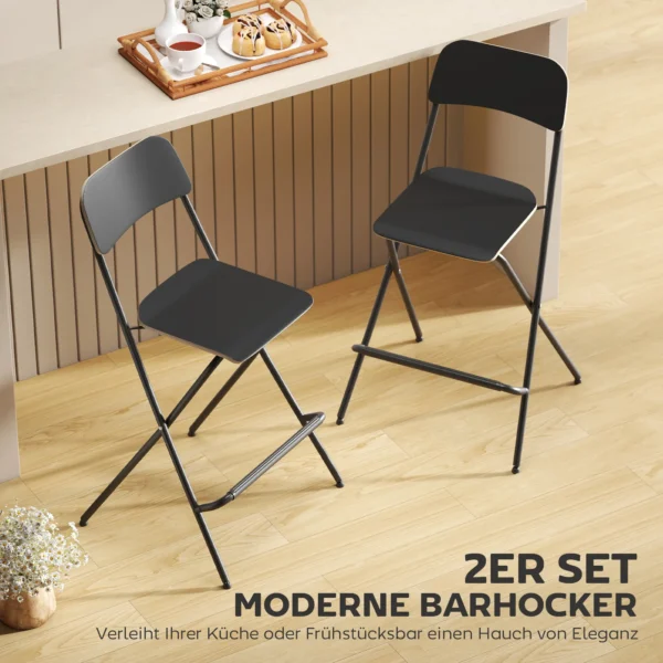 2 delige set barkrukken, inklapbare barstoelen met stalen frame, voor keuken, eetkamer, zwart 6