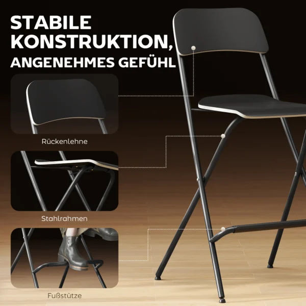 2 delige set barkrukken, inklapbare barstoelen met stalen frame, voor keuken, eetkamer, zwart 7