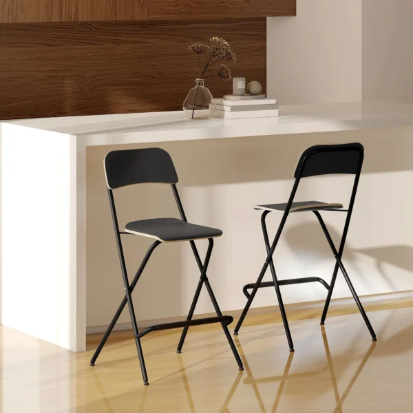 2 delige set barkrukken, inklapbare barstoelen met stalen frame, voor keuken, eetkamer, zwart 8