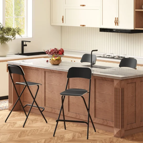 2 delige set barkrukken, inklapbare barstoelen met stalen frame, voor keuken, eetkamer, zwart 9