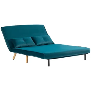 2 zits slaapbank, bedbank, om te bouwen tot bed, verstelbare rugleuning, stoffen bekleding, metalen frame, groen 1
