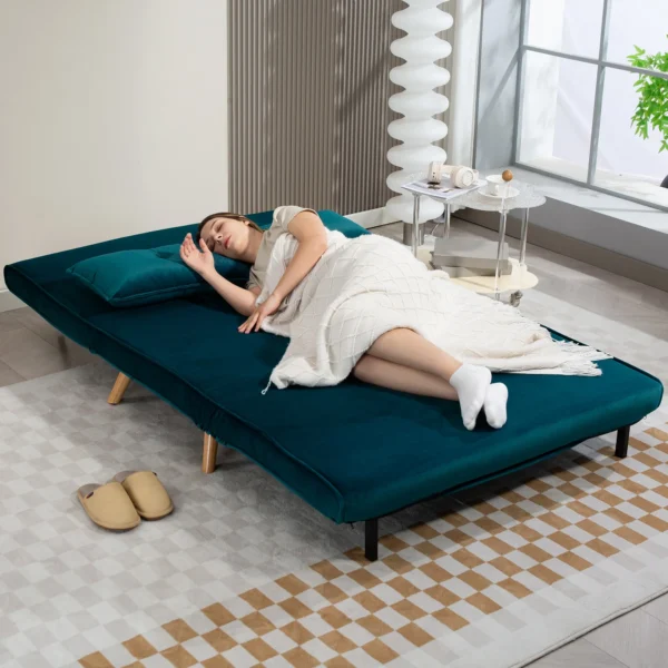 2 zits slaapbank, bedbank, om te bouwen tot bed, verstelbare rugleuning, stoffen bekleding, metalen frame, groen 10
