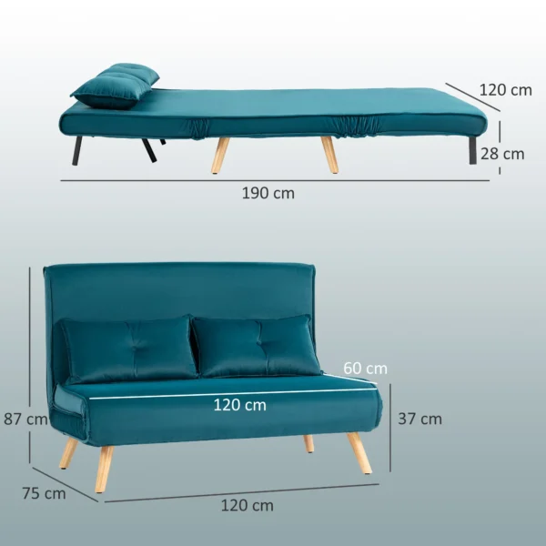 2 zits slaapbank, bedbank, om te bouwen tot bed, verstelbare rugleuning, stoffen bekleding, metalen frame, groen 4