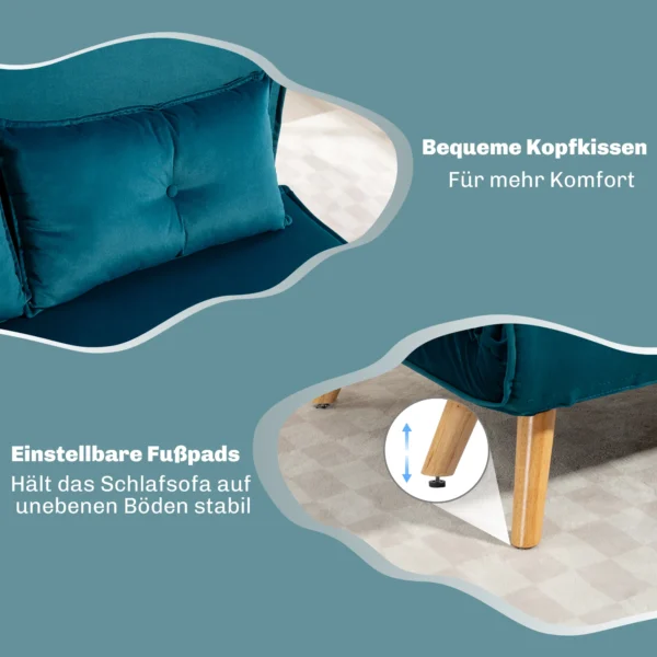2 zits slaapbank, bedbank, om te bouwen tot bed, verstelbare rugleuning, stoffen bekleding, metalen frame, groen 8