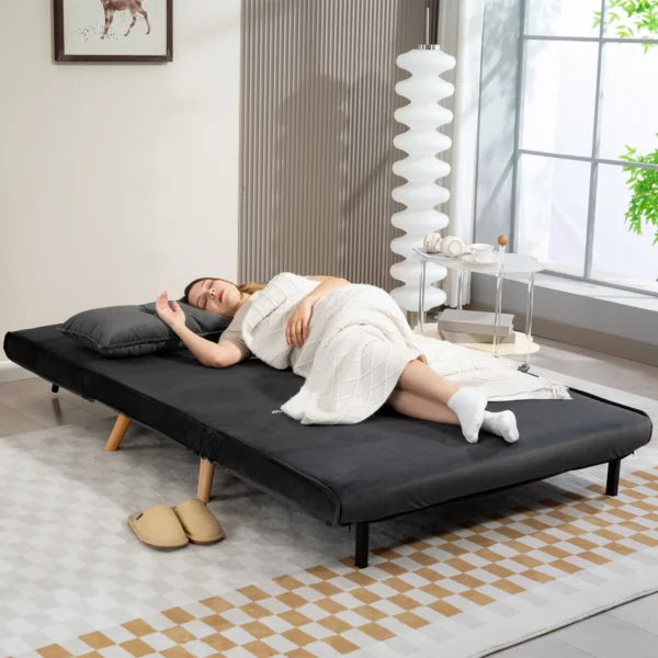 2 zits slaapbank, bedbank, om te zetten in bed, verstelbare rugleuning, stoffen bekleding, metalen frame, grijs 10