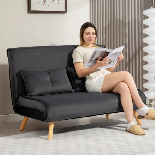2 zits slaapbank, bedbank, om te zetten in bed, verstelbare rugleuning, stoffen bekleding, metalen frame, grijs 2