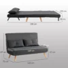 2 zits slaapbank, bedbank, om te zetten in bed, verstelbare rugleuning, stoffen bekleding, metalen frame, grijs 4