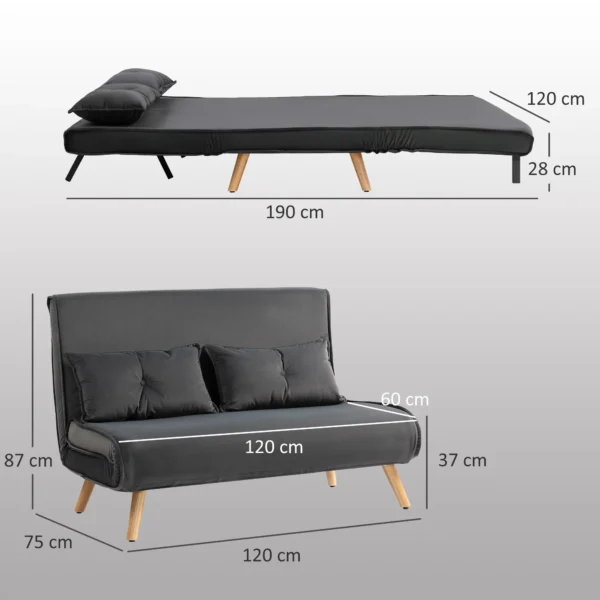2 zits slaapbank, bedbank, om te zetten in bed, verstelbare rugleuning, stoffen bekleding, metalen frame, grijs 4