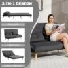 2 zits slaapbank, bedbank, om te zetten in bed, verstelbare rugleuning, stoffen bekleding, metalen frame, grijs 5