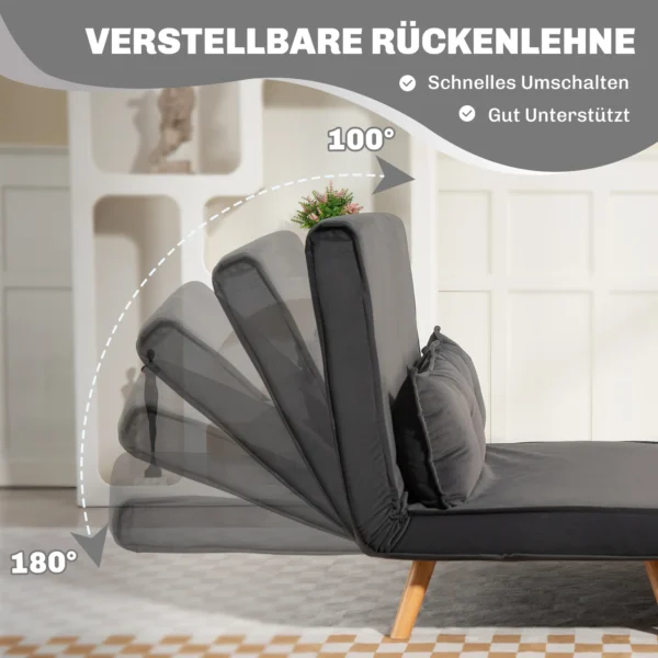 2 zits slaapbank, bedbank, om te zetten in bed, verstelbare rugleuning, stoffen bekleding, metalen frame, grijs 6