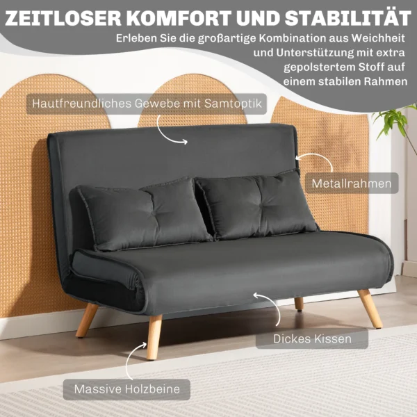 2 zits slaapbank, bedbank, om te zetten in bed, verstelbare rugleuning, stoffen bekleding, metalen frame, grijs 7