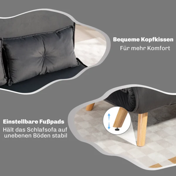 2 zits slaapbank, bedbank, om te zetten in bed, verstelbare rugleuning, stoffen bekleding, metalen frame, grijs 8