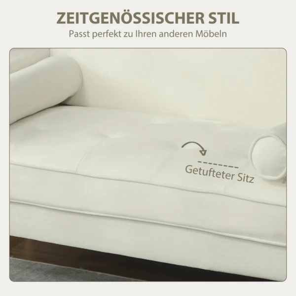 2 zitsbank, dubbele zitbank met rubberhouten poten, gestoffeerde bank voor woonkamer, slaapkamer, crèmewit 6