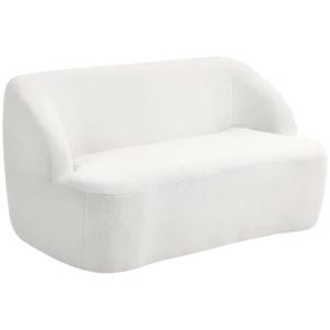 2 zitsbank, gebogen ontwerp, gestoffeerde bank met fleece hoes, voor woonkamer, slaapkamer, thuiskantoor, crèmewit 1