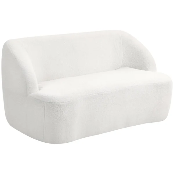 2 zitsbank, gebogen ontwerp, gestoffeerde bank met fleece hoes, voor woonkamer, slaapkamer, thuiskantoor, crèmewit 1