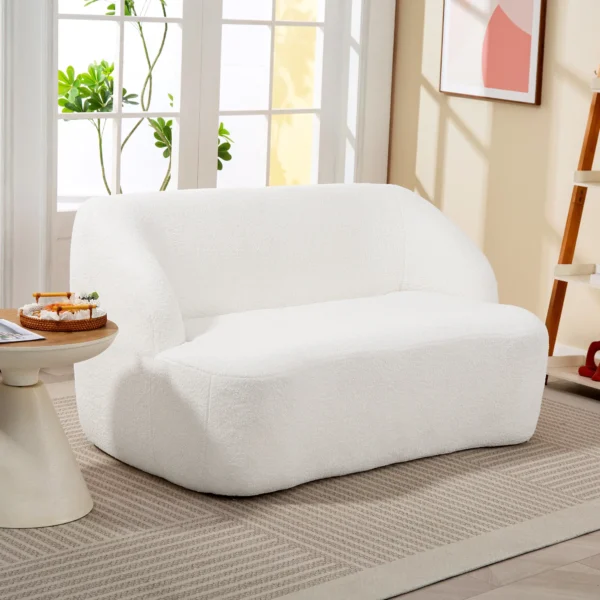 2 zitsbank, gebogen ontwerp, gestoffeerde bank met fleece hoes, voor woonkamer, slaapkamer, thuiskantoor, crèmewit 10