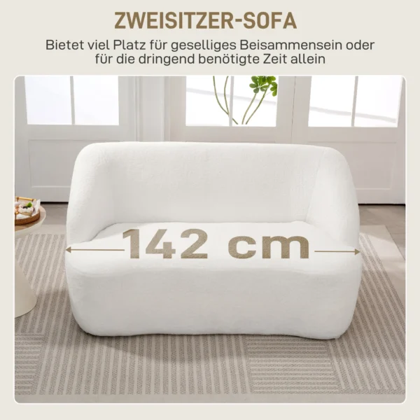 2 zitsbank, gebogen ontwerp, gestoffeerde bank met fleece hoes, voor woonkamer, slaapkamer, thuiskantoor, crèmewit 6