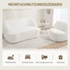 2 zitsbank, gebogen ontwerp, gestoffeerde bank met fleece hoes, voor woonkamer, slaapkamer, thuiskantoor, crèmewit 8
