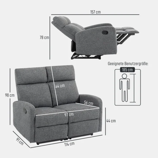 2 zitsbank, individueel verstelbare rugleuningen, voetensteun, stoffen bekleding, staal, grijs 4