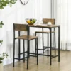 3 delige barset, staande tafel, 2 stoelen, mdf, metalen frame, waterbestendig, bruin 2