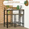 3 delige barset, staande tafel, 2 stoelen, mdf, metalen frame, waterbestendig, bruin 5