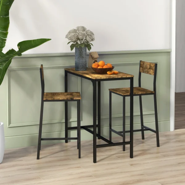 3 delige barset, staande tafel, 2 stoelen, mdf, metalen frame, waterbestendig, bruin 7
