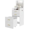 3 in 1 kaptafel met spiegel, nachtkastje, rolkruk, laden, wit 1