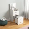3 in 1 kaptafel met spiegel, nachtkastje, rolkruk, laden, wit 2
